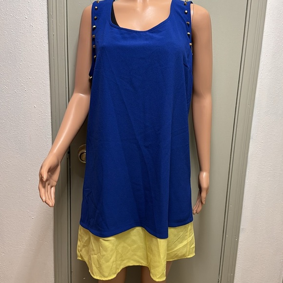 Blue Pepper Sleevless Medi Dress with copper embellishments around sleeved 2X - Picture 16 of 17